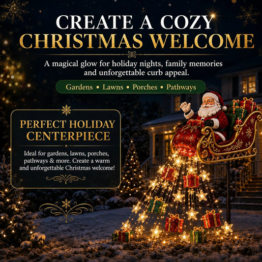 2026 Santa s Flying Sleigh Gift Cascade Solar Christmas Garden Light