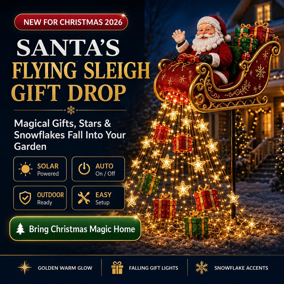 2026 Santa s Flying Sleigh Gift Cascade Solar Christmas Garden Light