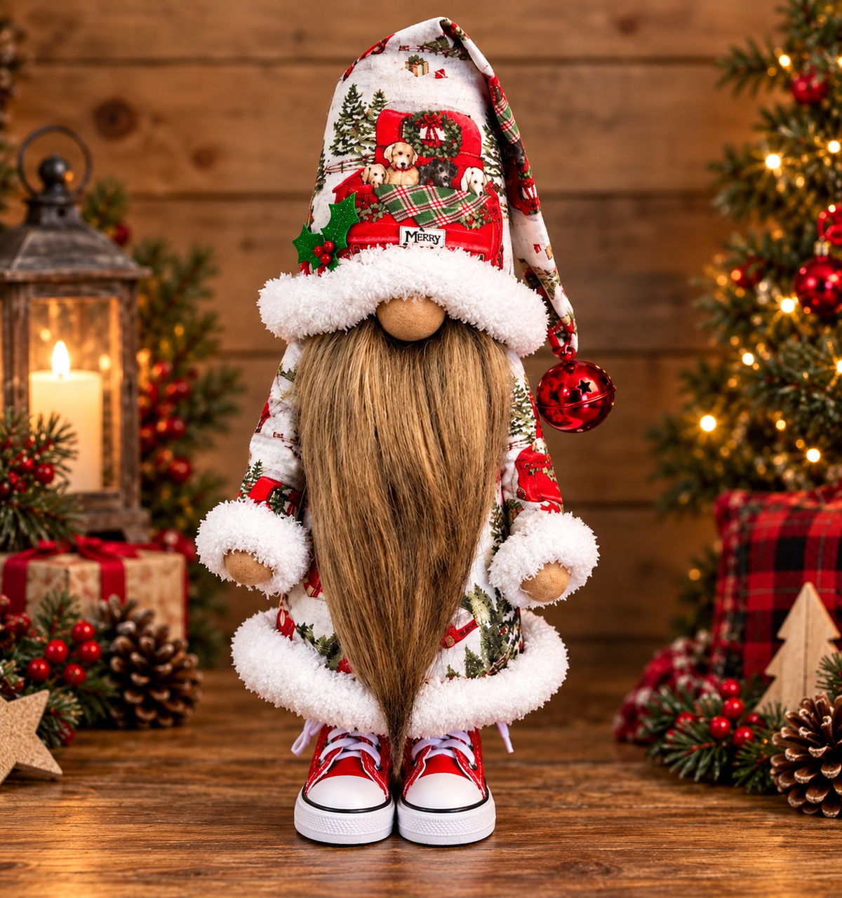 Festive Gnome Couple Figurines Bearded & Braided Hair