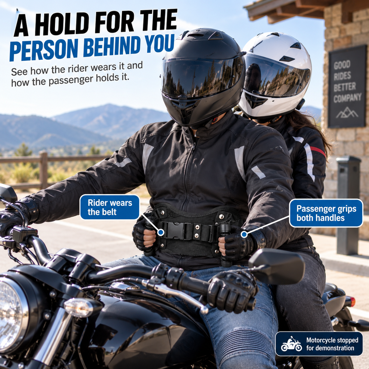 Ride Together Motorcycle Passenger Grab Belt