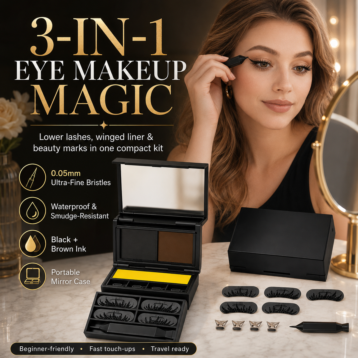 3-in-1 Eyeliner & Lash Stamp Kit Wing, Bottom Lashes & Liner, Waterproof, Beginner-Friendly
