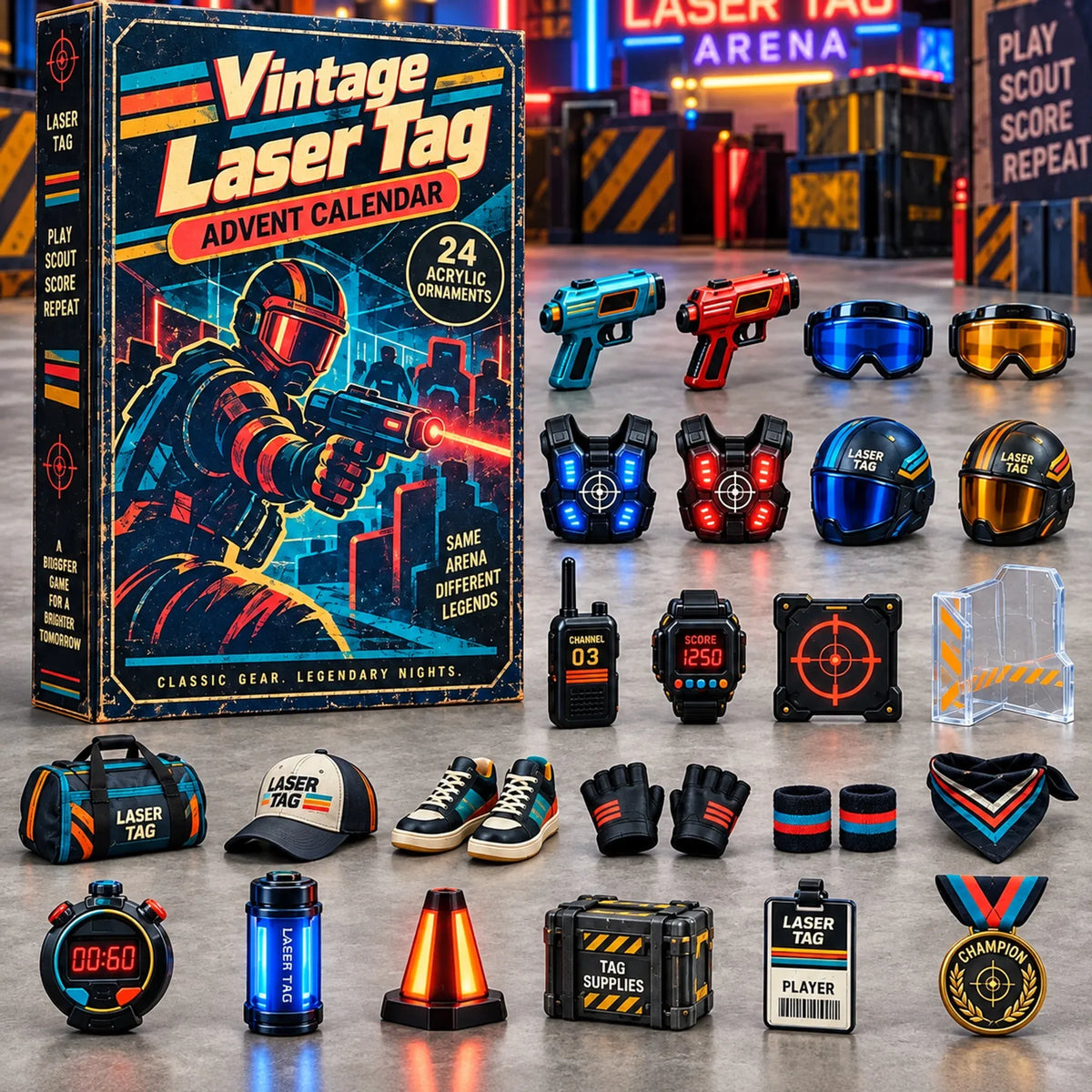 Vintage Laser Tag Advent Calendar 2026 - 24-Day Festive Countdown Charms Blind Box