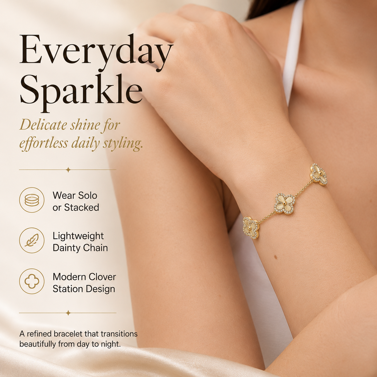 14K Gold-Plated Four-Leaf Clover Bracelet Lucky Charm Jewelry for Women