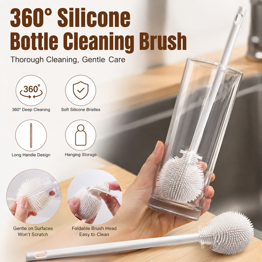 360 Silicone Bottle Cleaning Brush Long Handle Soft Bristle Cleaner for Bottles, Cups & Narrow Containers