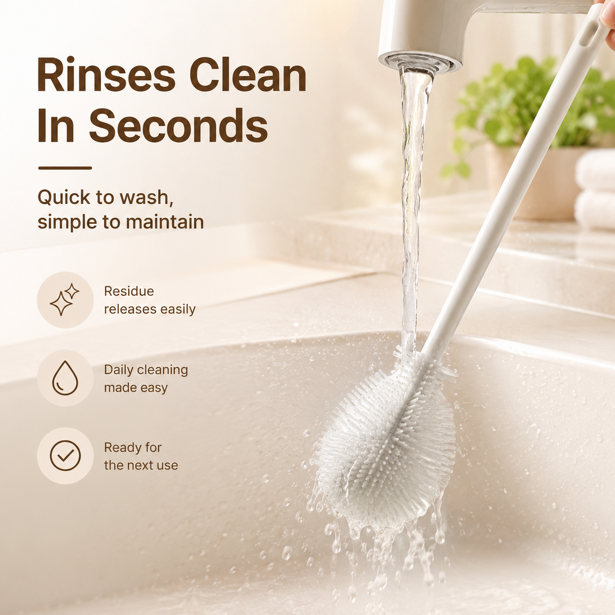 360 Silicone Bottle Cleaning Brush Long Handle Soft Bristle Cleaner for Bottles, Cups & Narrow Containers