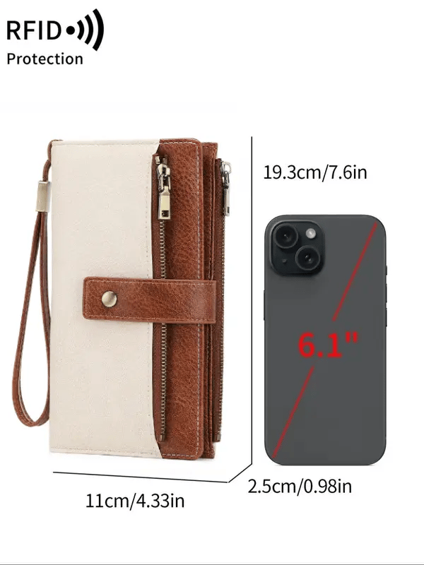 Women's Solid Color RFID Blocking Leather Long Wallet