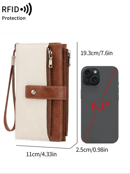 Women's long wallet, stylish clutch, elegant solid color RFID blocking leather wallet!