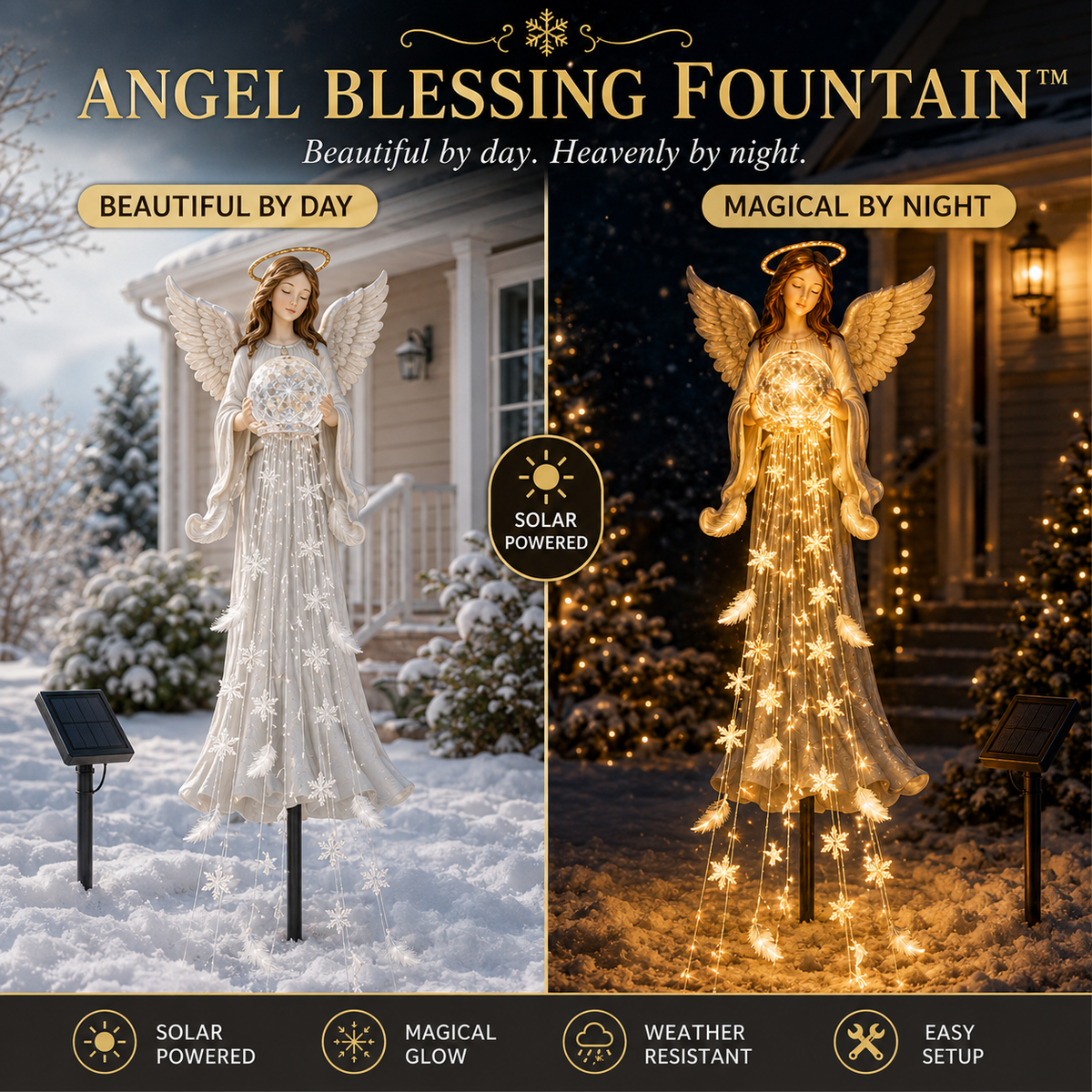 Solar Angel Blessing Fountain Cascading Christmas Garden Light