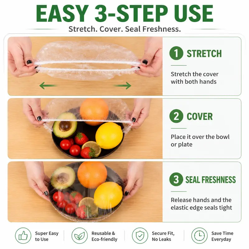 Disposable Elastic Stretch Food Covers 100PCS | Quick Food Storage for Bowls & Plates