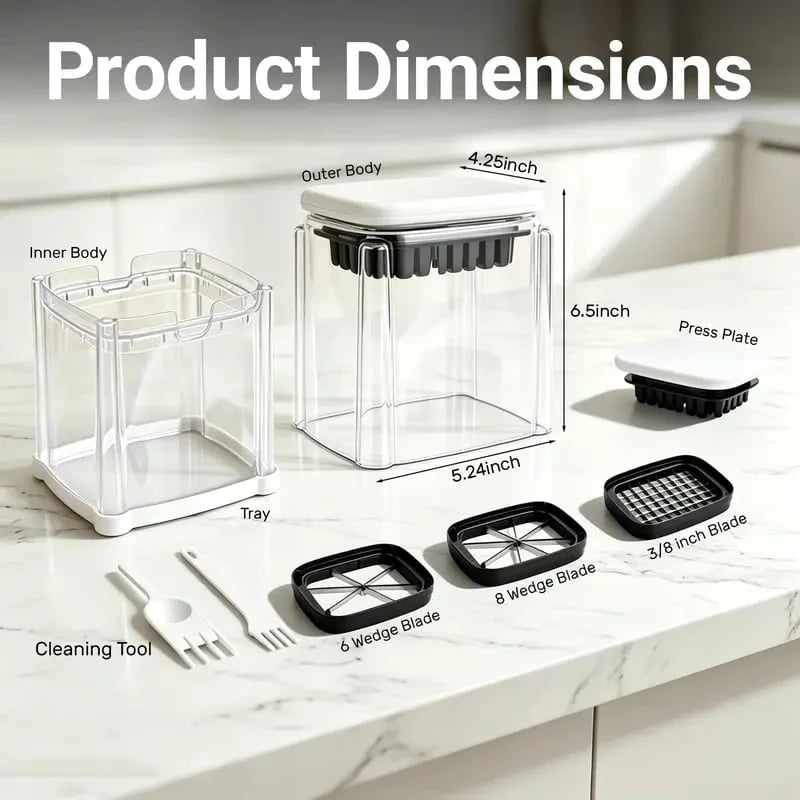 2026 - Fingersafe French Fry Cutter Stainless Steel Potato Slicer with Detachable Interchangeable Blades