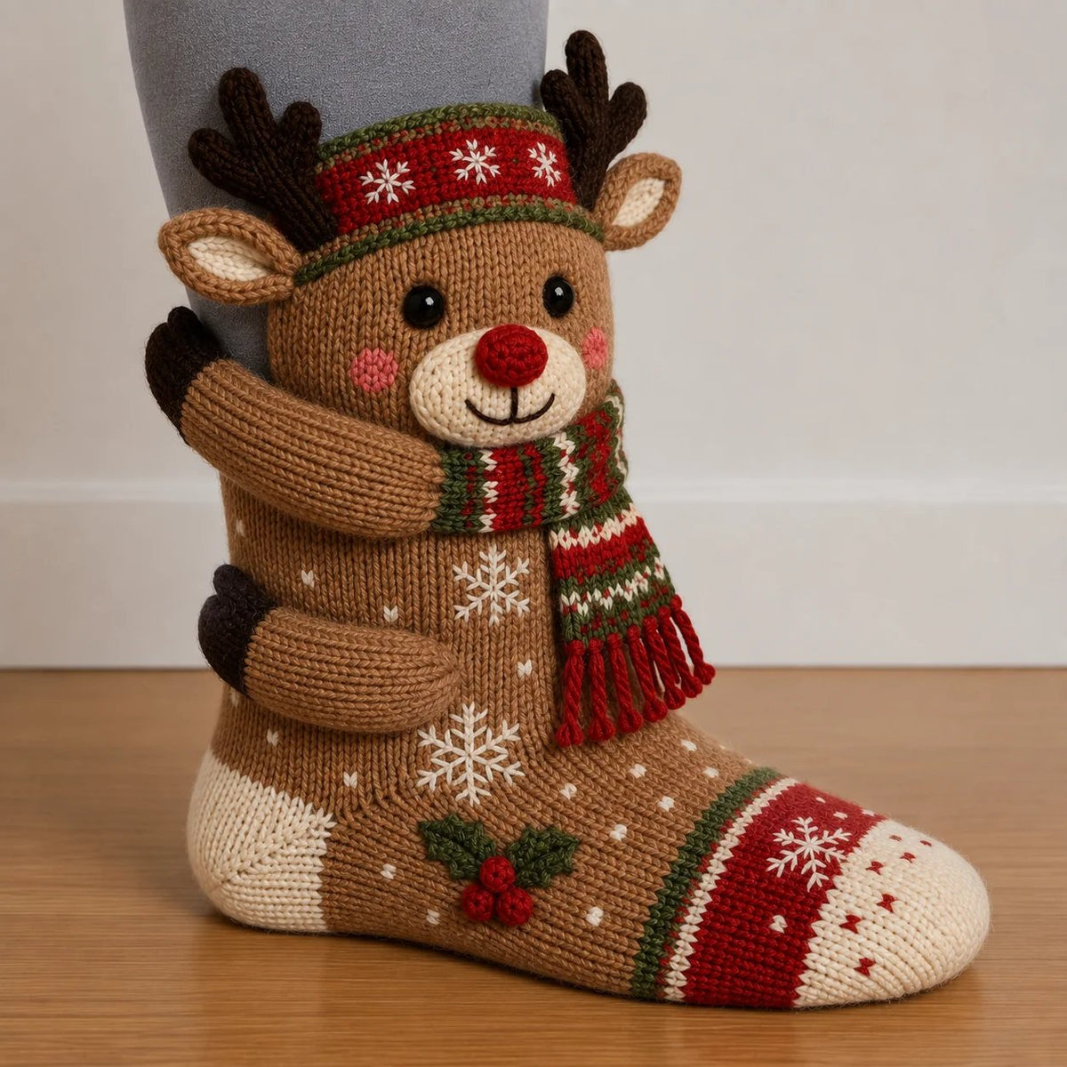 3D Hugging Christmas Socks Cute Knit Holiday Socks 5 Designs