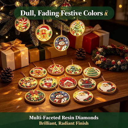 6Pcs/12Pcs Christmas DIY Diamond Painting Ornaments Kit, Xmas Tree Hanging Pendant