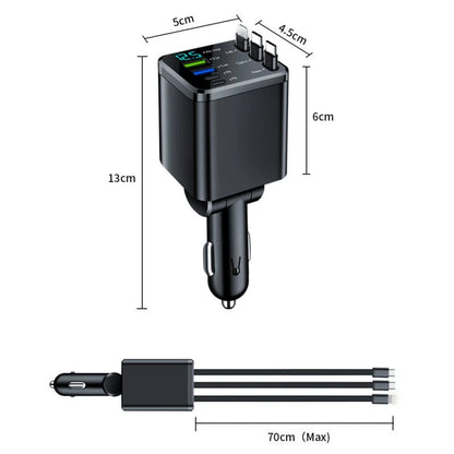 7-in-1 Retractable Fast Car Charger with Voltage Display USB-C, Fast Charging & Essential for Daily Use