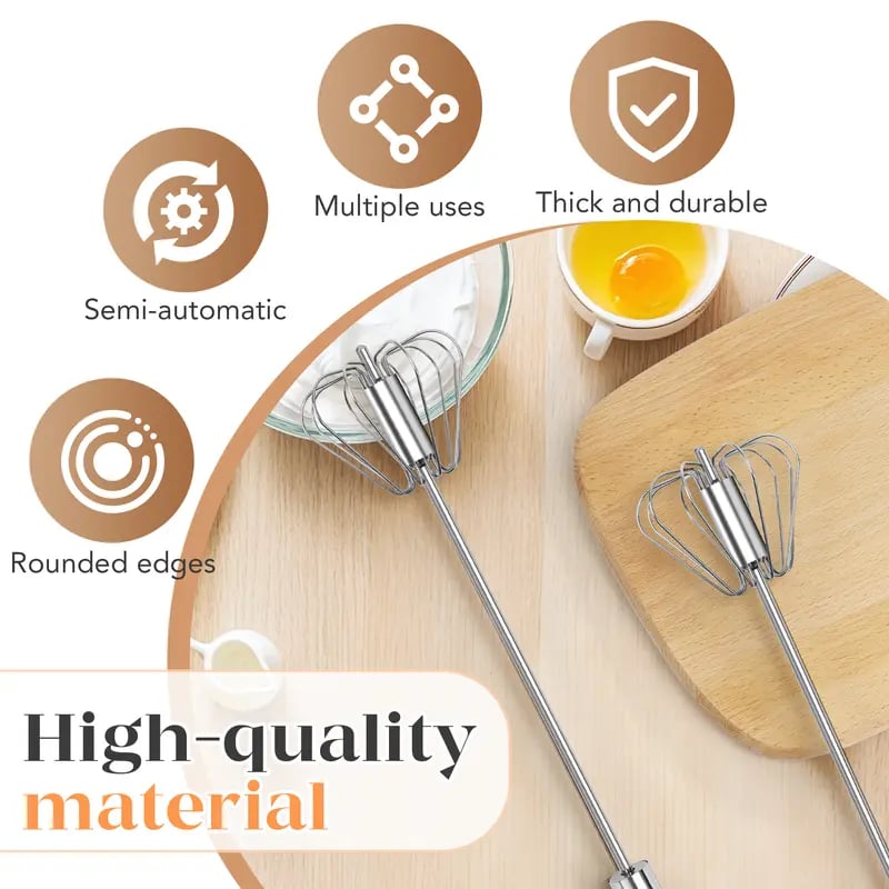 Stainless Steel Hand-Push Rotary Whisk Effortless Mixing in Seconds!