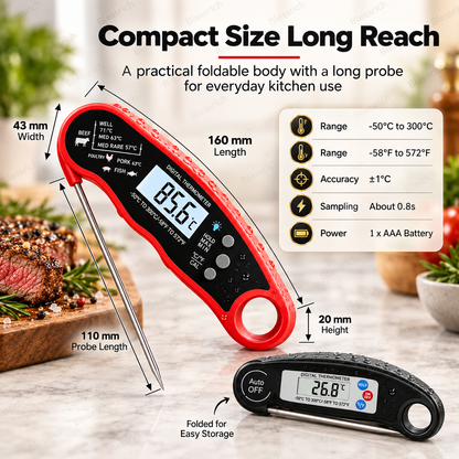 Foldable Digital Food Thermometer - Fast Reading Instant Meat Thermometer