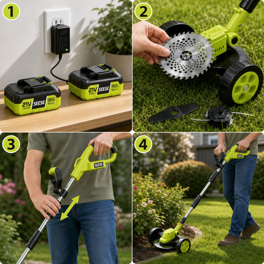 21V Cordless 3-in-1 Grass Trimmer, Edger & Mini Mower