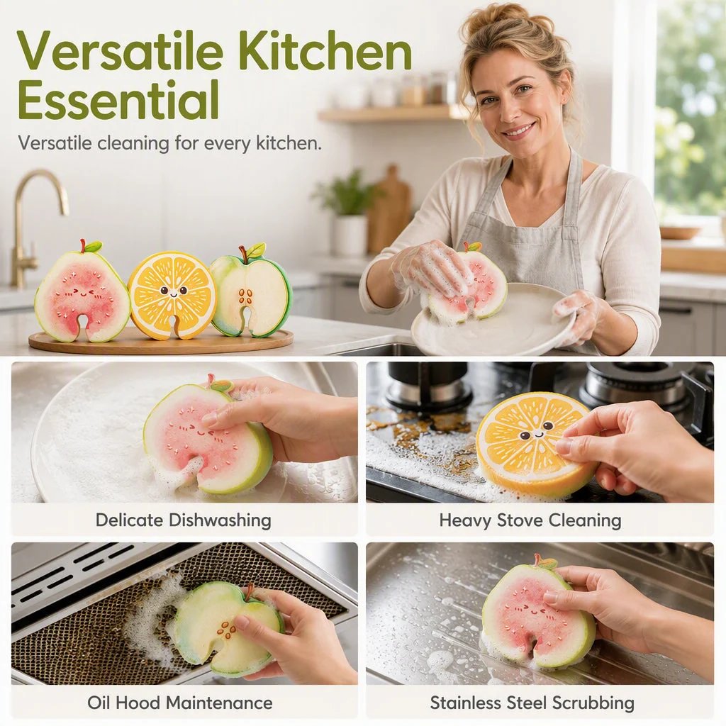 Cute fruit-shaped dishwashing sponge brush