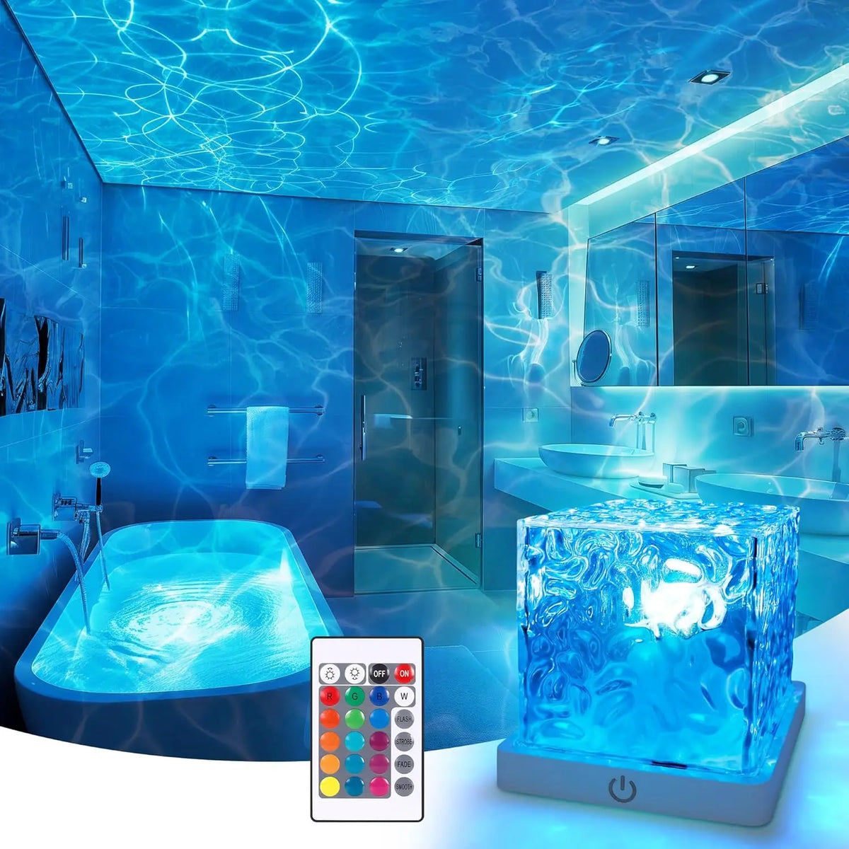 Rechargeable Waterproof Shower Light 16 Colors Ocean Wave Projector with Remote