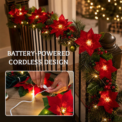 Poinsettia LED Flower String Lights