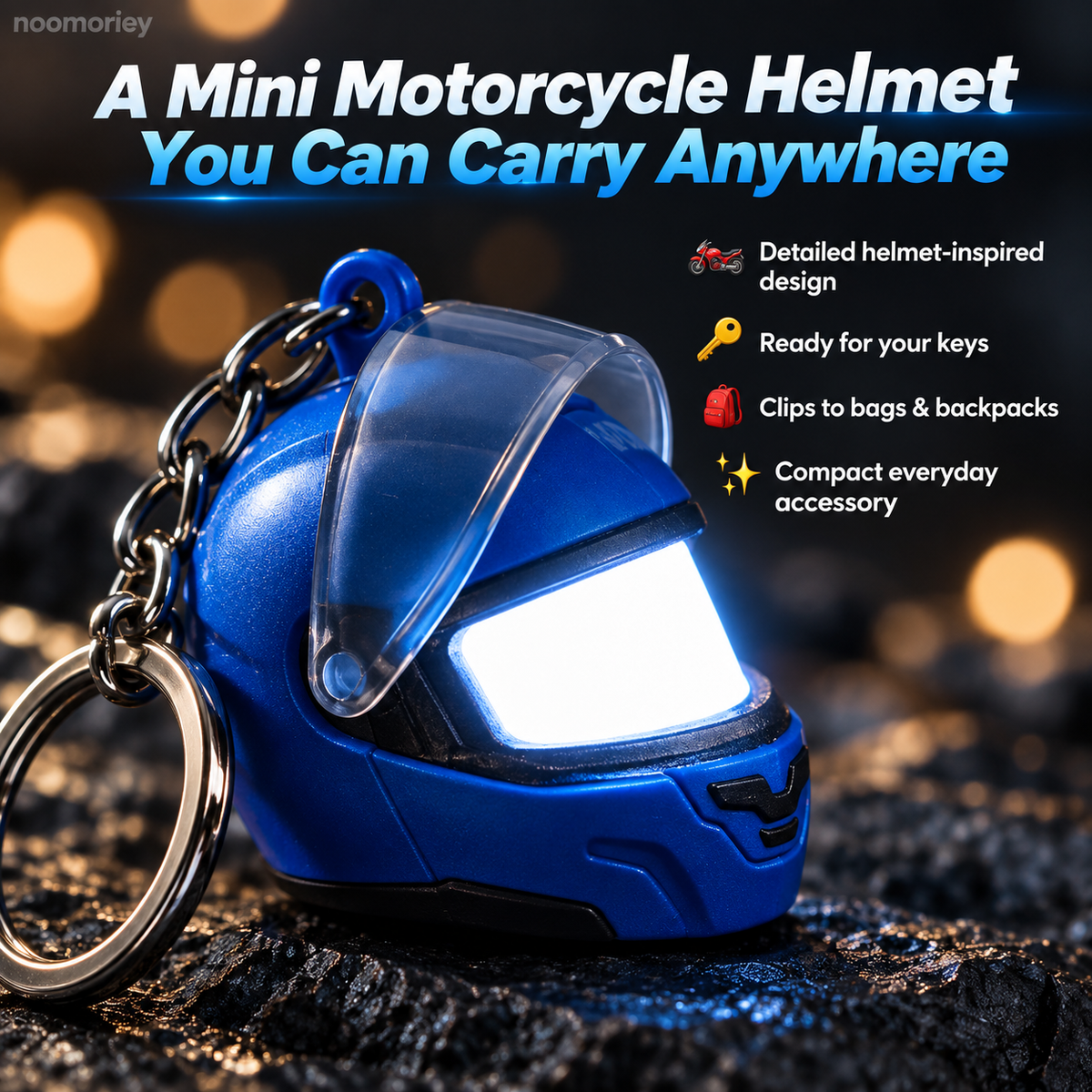Mini Motorcycle Helmet LED Keychain Light-Up Rider Charm for Keys, Bags & Gifts