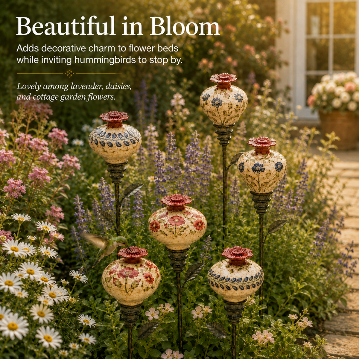 Ceramic Flower Hummingbird Feeder Romantic Garden Charm with a Vintage Touch