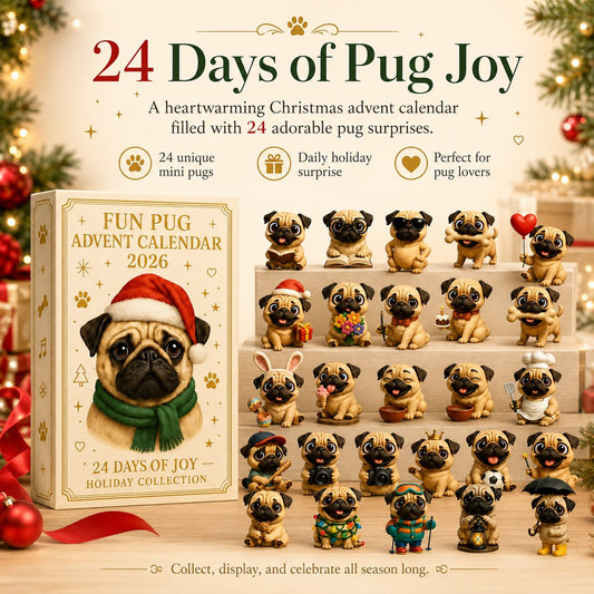 24-Day Pug Christmas Surprise Advent Calendar | 24 Unique Mini Pug Figures for Daily Holiday Reveals