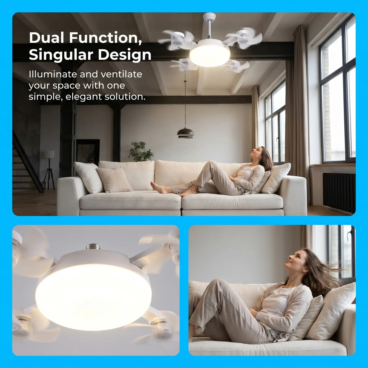 2026 E27 Socket Ceiling Fan Light - 2-in-1 Silent LED Fan with Remote Control
