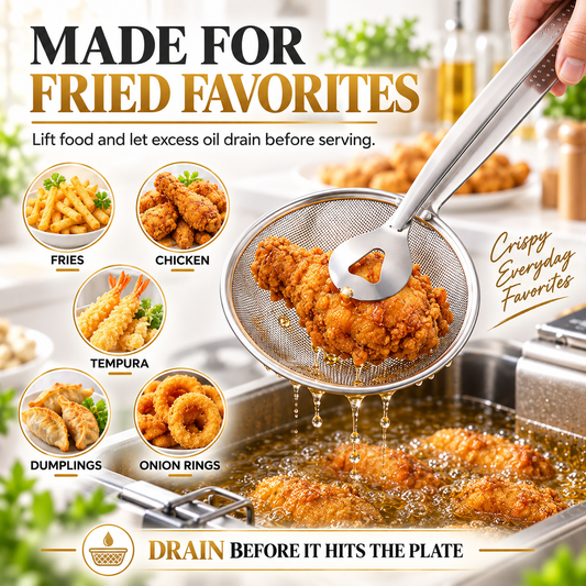2-in-1 Spider Strainer Tongs for Frying & Draining