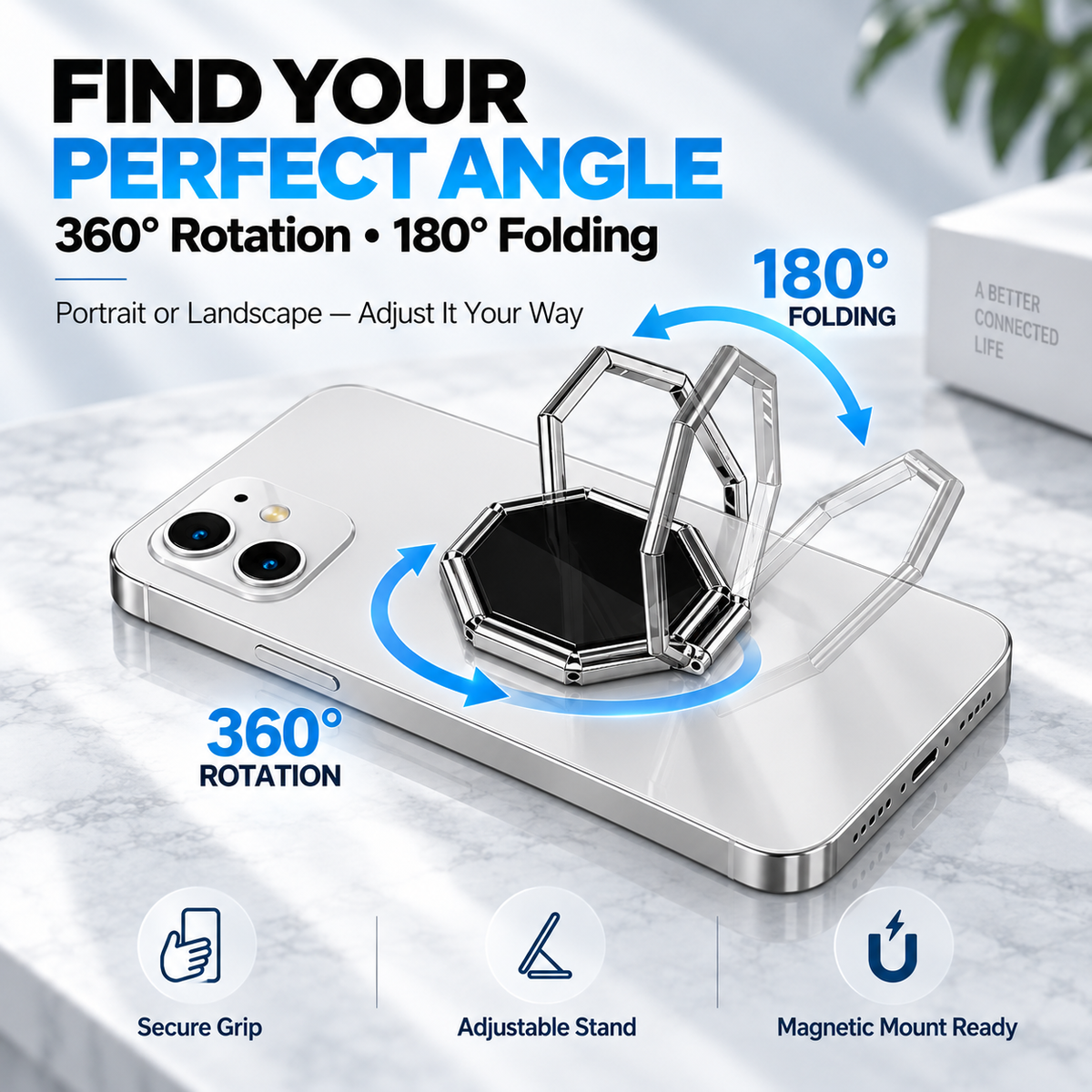 360 Rotating Foldable Phone Ring Holder Stand with Magnetic Mount Support