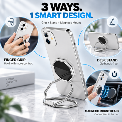 360 Rotating Foldable Phone Ring Holder Stand with Magnetic Mount Support
