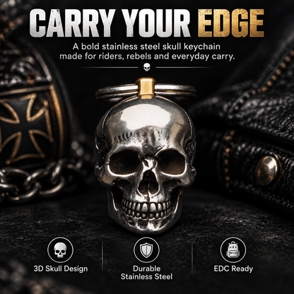3D Stainless Steel Skull Keychain Gothic Biker EDC Key Ring