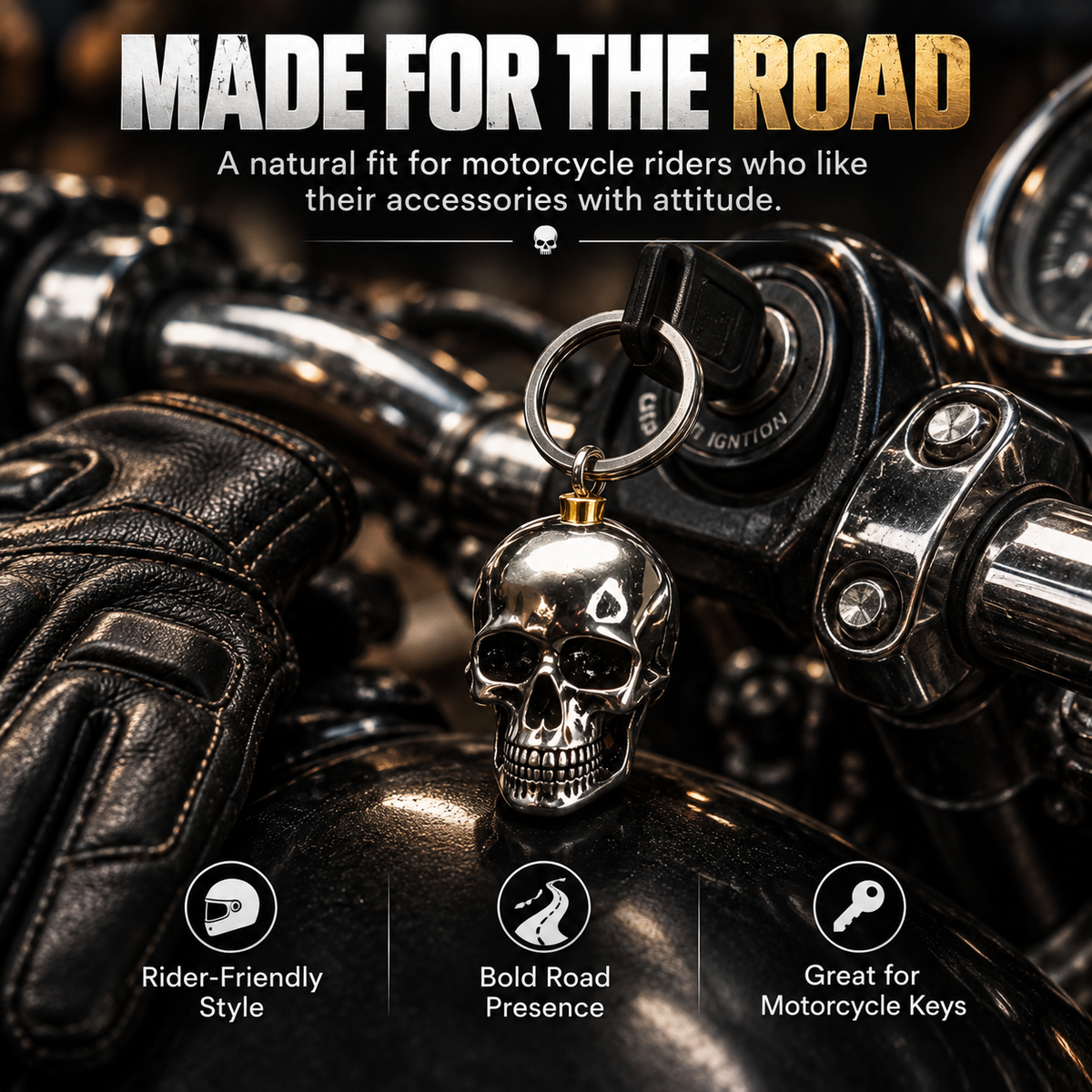3D Stainless Steel Skull Keychain Gothic Biker EDC Key Ring