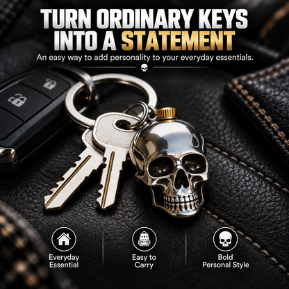 3D Stainless Steel Skull Keychain Gothic Biker EDC Key Ring