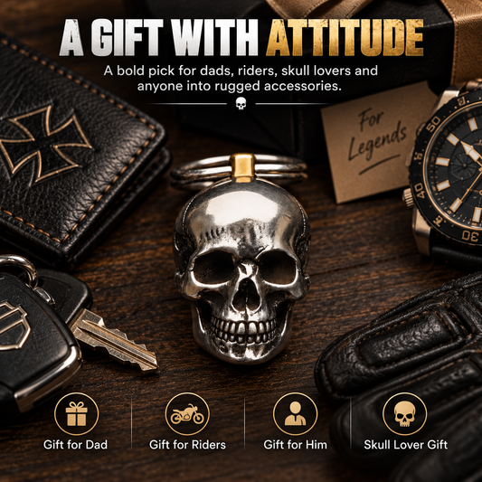 3D Stainless Steel Skull Keychain Gothic Biker EDC Key Ring