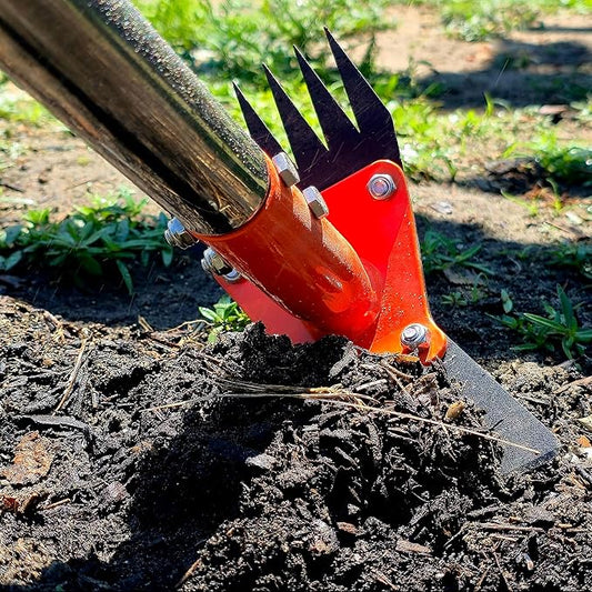 2 in 1 Garden Hoe & Weed Puller Rake | 60" Adjustable Long Handle Weeding Tool