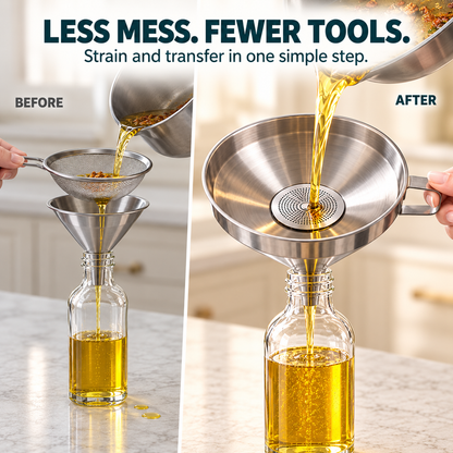 Stainless Steel Kitchen Funnel Pour, Strain & Transfer Without the Mess