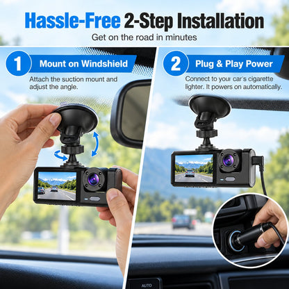 Upgraded 360 Protection Dash Cam Triple-Lens 1080P Front Cabin Rear | WiFi Phone Link Never Drive Blind Again!