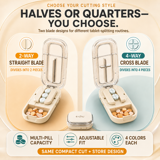 2-in-1 Adjustable Multi-Pill Cutter & Storage Case 2-Way or 4-Way