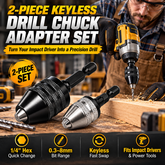 2-Piece Keyless Drill Chuck Adapter Set 1/4 Hex Quick Change (0.3-8mm) for Impact Drivers & Power Tools