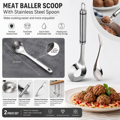 304 Stainless Steel Meatball Scoop Ball Maker, Easy Grip Kitchen Tool for Meatballs, Fish Balls & Dough