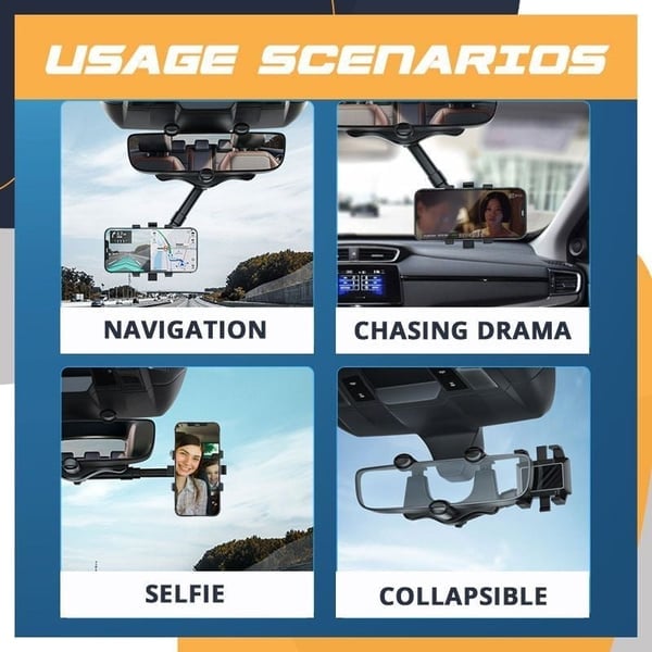 360 Rotatable and Retractable-Car Rearview Mirror Phone Holder