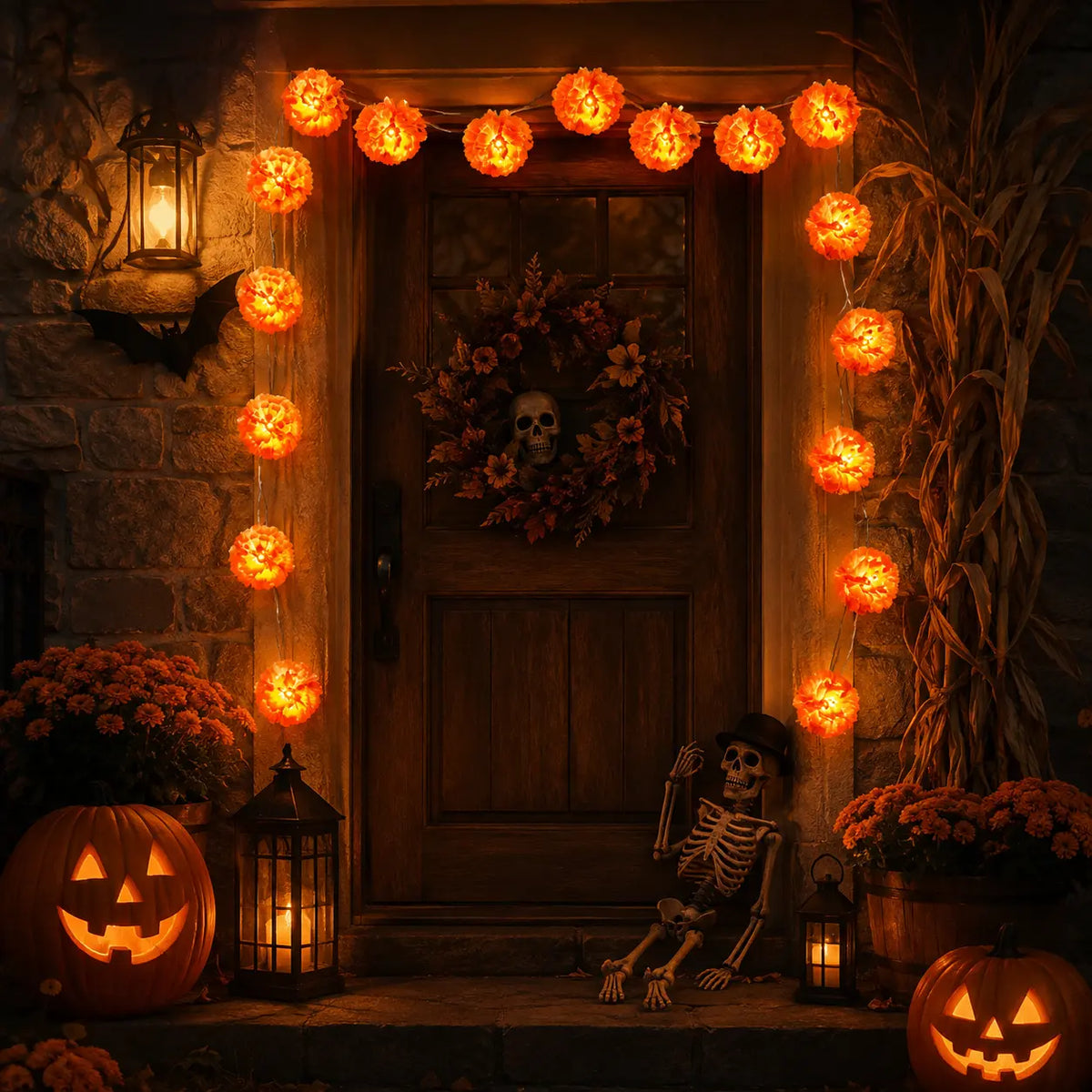 USB Charging Lighted Marigold Garland