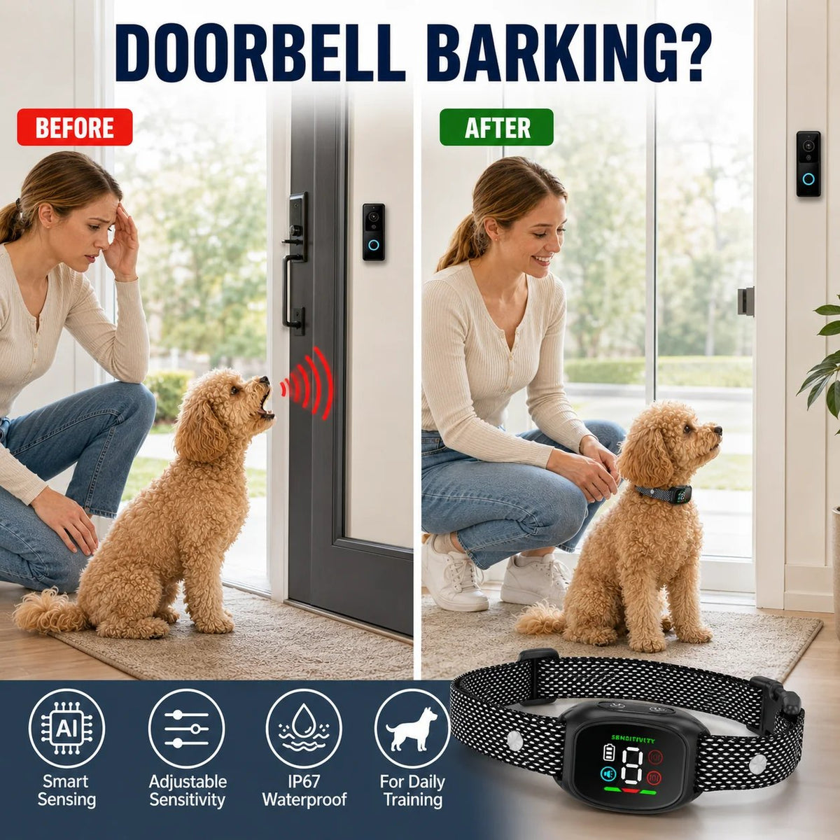 Anti Bark Collar Smart anti false triggering filters out other barks. IP67 waterproof & USB rechargeable worry free