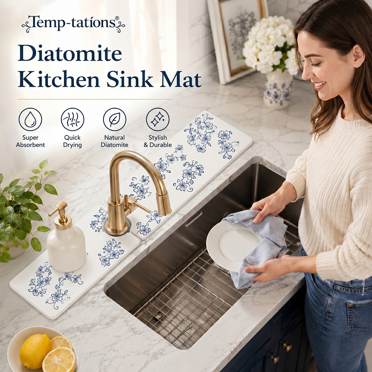 Temp-tations Diatomite Kitchen Sink Mat