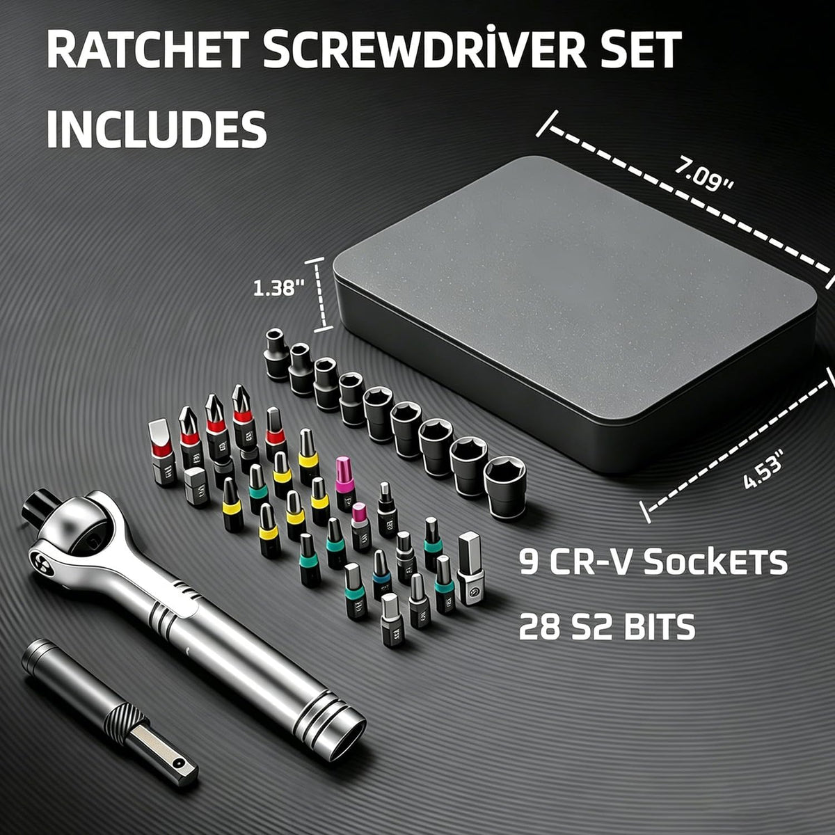 40 in 1 Ratchet Screwdriver Set, 60-Tooth Magnetic Ratcheting Screwdriver Set with 180 Rotating Ratchet Head