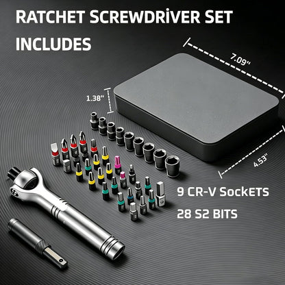 40 in 1 Ratchet Screwdriver Set, 60-Tooth Magnetic Ratcheting Screwdriver Set with 180 Rotating Ratchet Head