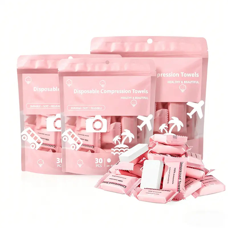 30-Pack Disposable Compressed Towels Soft, Absorbent & Travel-Friendly