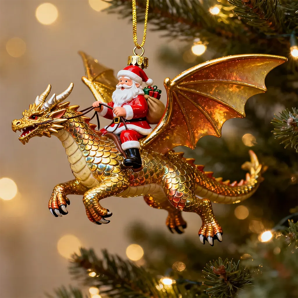 Santa Riding Dragon Christmas Ornaments 6-Piece Fantasy Collectible Set