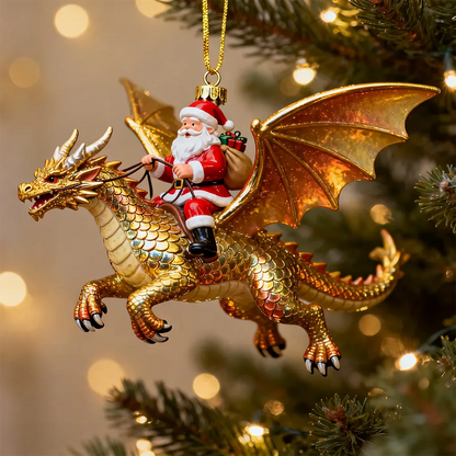 Santa Riding Dragon Christmas Ornaments 6-Piece Fantasy Collectible Set
