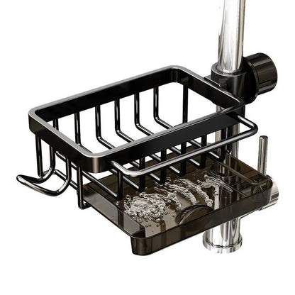Sink Organizer Rack,Hanging Faucet Drain Rack with Drip Tray Stainless Steel Detachable Sink Faucet Sponge Holder Over